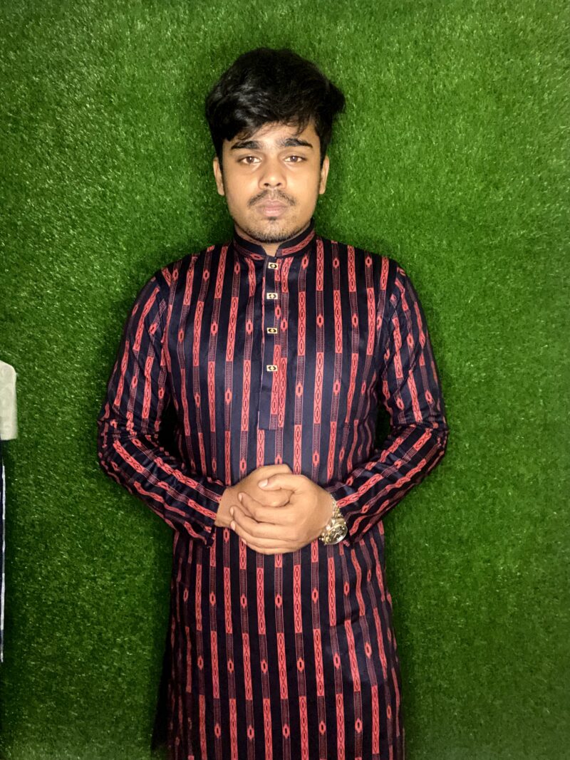 প্রিমিয়াম কোয়ালিটি পাঞ্জাবী Code-82 Navy Blue Color Red Stripe - Image 2