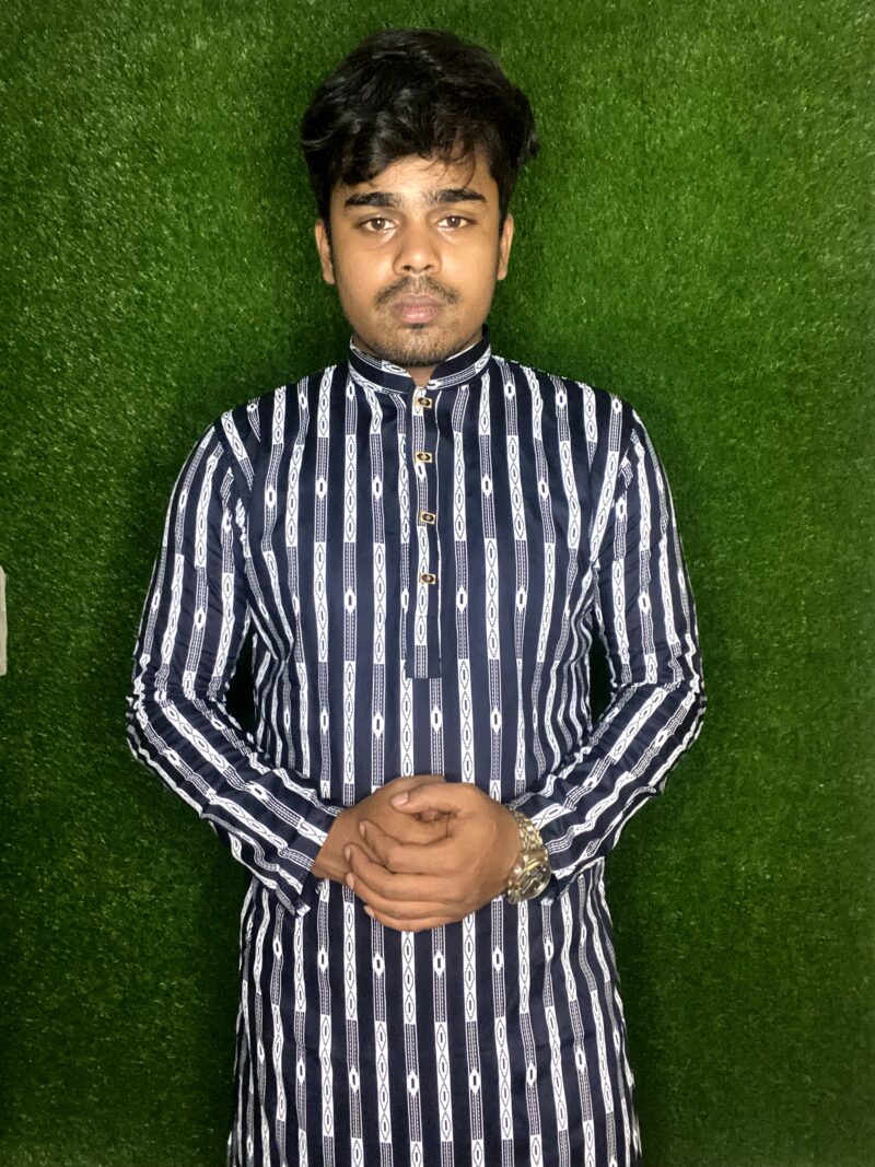 প্রিমিয়াম কোয়ালিটি পাঞ্জাবী Code-81 Navy Blue Color White Stripe - Image 2