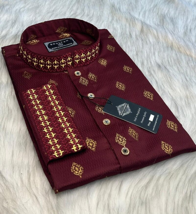 Premium Embroidery Panjabi - Color Maroon